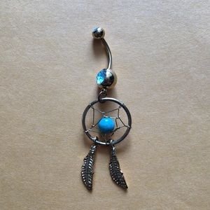 Gold dangle dream catcher belly ring